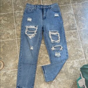 Distressed Blue Women's Mom Jeans